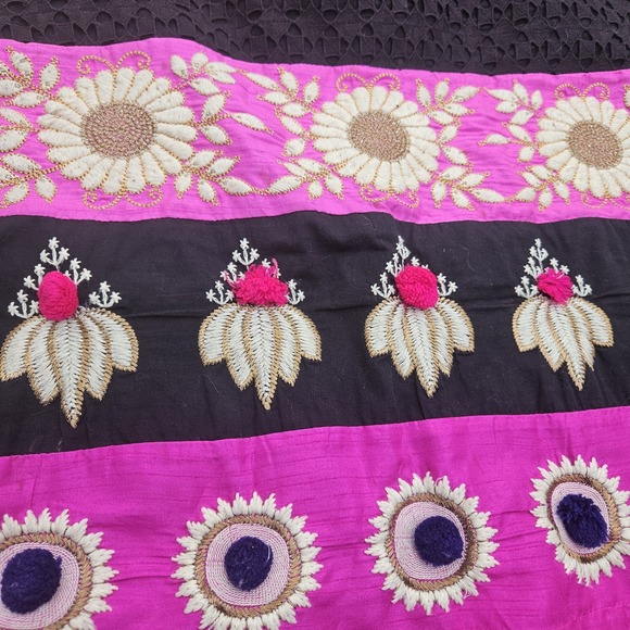 Leifsdottir Womens Size 4 Skirt Embroidered Pink Black Boho Festival Silk Blend - Picture 3 of 5